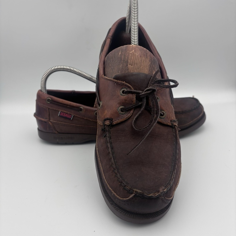Sebago Docksides Mens Brown Leather Boat Shoes 8.5 Dark Soles